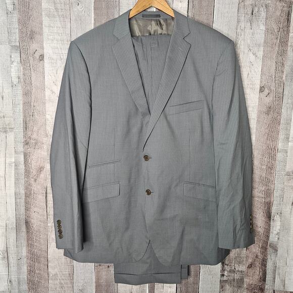 Tallia est 1893 Gray Stripe Suite Coat 100% Wool Men's 48R Pants 42 x 30 Gift